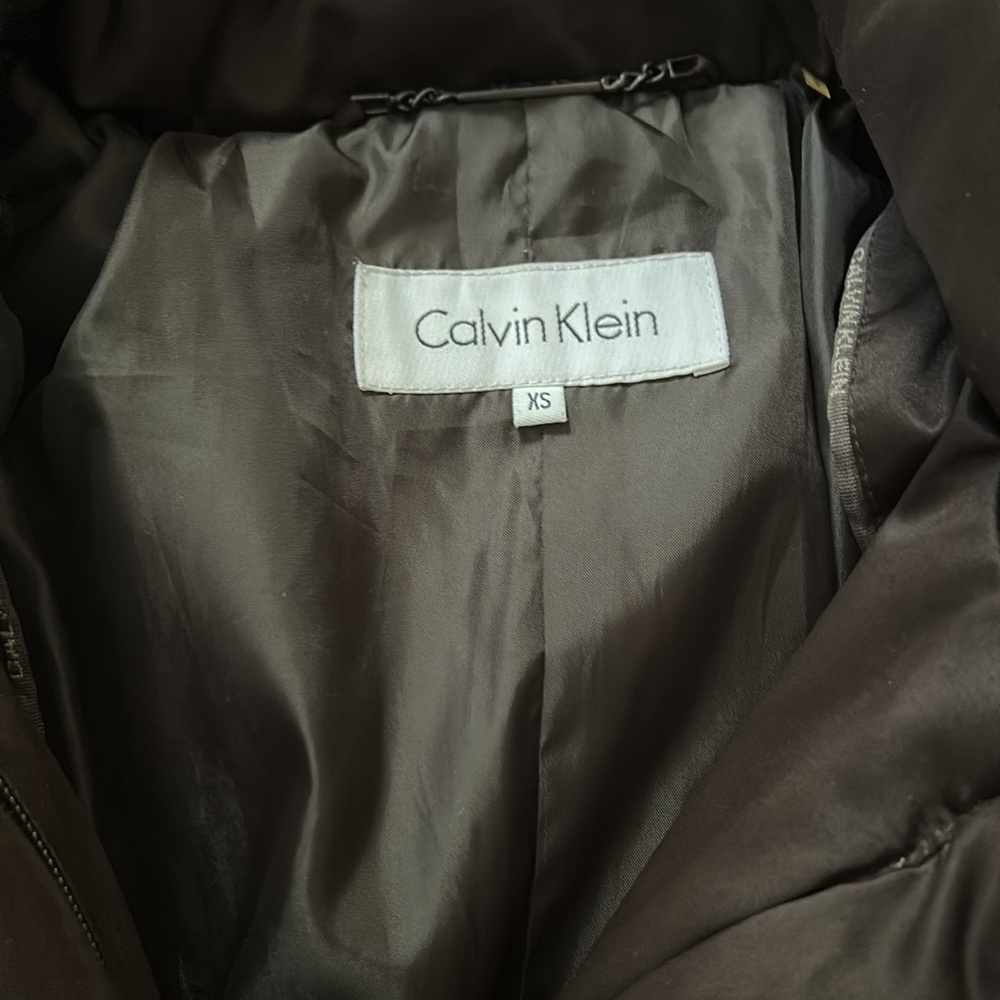 Calvin Klein Brown Long Puffer Down Hooded Coat - Size XS- Excellent Condition - Picture 2 of 16